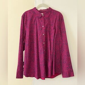 J. Crew Hot Pink and Black Leopard Print Button-Down Shirt